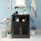 Bathroom Floor Cabinet with Louvered Doors and Open Shelf, Adjustable Storage Organizer